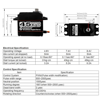 ZOSKAY 45kg Rc Servo Brushless Servo Metal Gear High Torque for TRX4 TRX6 SCX10 III 1/10 RC Crawler Upgrade Parts(45KG-180°)
