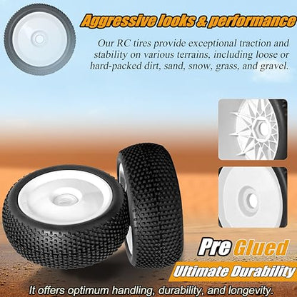17mm hex RC Wheels and Tires for Arrma Typhon Talion 6S 3S Team Losi 8Ight 1/8 RC Buggy Tires and Wheels Pre-glued White 4PCS - color: white
