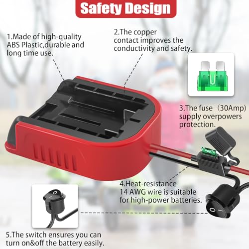 2-Pack Power Wheels Adapter for Craftsman V20 20V Battery — Heavy‑Duty 14 AWG Power Converter Kit with Switch, Fuse & Wire Terminals for DIY, Ride‑On Trucks, RC Toys & Robotics（NO Battery - style: 2pcs for V20 20v