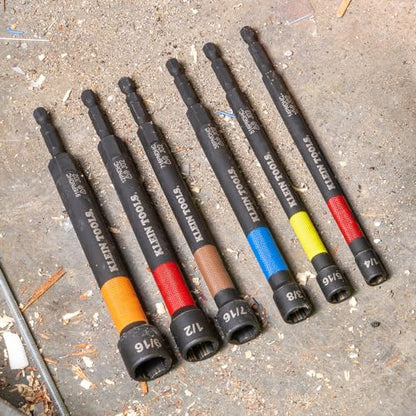 Klein Tools 32930 SAE Magnetic Impact Nut Setter Set, 6-Piece Color Coded Power Nut Driver with Extended Reach, 6 SAE Sizes - size: 6-Inch / 6-Piece Set