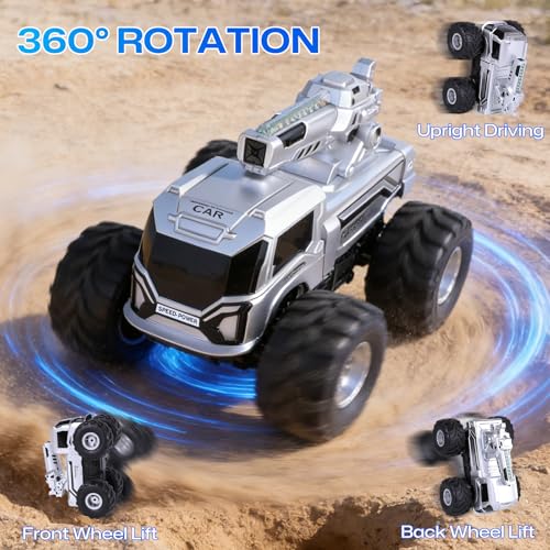 1:18 Remote Control Car, Amphibious RC Monster Truck for Kids, 4WD Waterproof RC Stunt Car, 2.4GHz All Terrain Off-Road Vehicle with 2 Rechargeable Batteries, Toy Gift for Boys Girls Aged 6-12