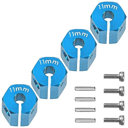 Aluminum Alloy 12mm Wheel Hex Hub Drive Adapters with Pins Screws Compatible with Axial SCX10 HSP HPI Tamiya Redcat 1/10 RC Crawler Car (11mm, Blue) - color: Blue, size: 11mm