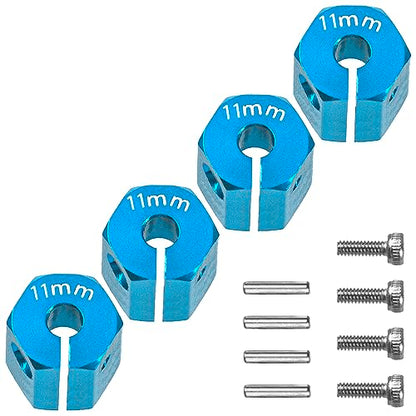 Aluminum Alloy 12mm Wheel Hex Hub Drive Adapters with Pins Screws Compatible with Axial SCX10 HSP HPI Tamiya Redcat 1/10 RC Crawler Car (11mm, Blue) - color: Blue, size: 11mm