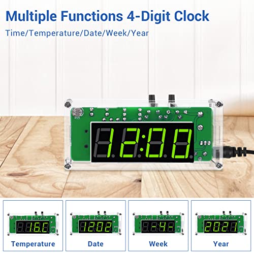 MiOYOOW 4-Digit DIY Digital Clock Kit with Acrylic Shell, Electronics Alarm Clock Soldering Practice Kit with Adjustable Brightness, DIY Soldering Project for School Learning and Home Office Use - color: 4 Digit Multifunctional Clock Kit