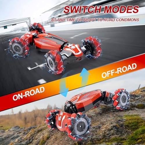 Gesture Sensing RC Stunt car, Rc Vehicle for Kids 4-12 Old Presents | 4WD Drive Watch Sensing rc car ,Bidirectional Drifting Off-road Vehicle with music and lights RC Toys for boys - color: Deep Red