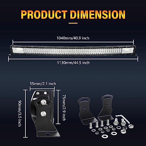 Willpower 42 inch Curved LED Light Bar with Remote Controller Wiring Harness,540W Triple Row Spot Flood Beam,Strobe Flash Work Light Driving Lights,Waterproof Remote Controller On/Off Switch - size: 42 inch+ Remote wiring kit
