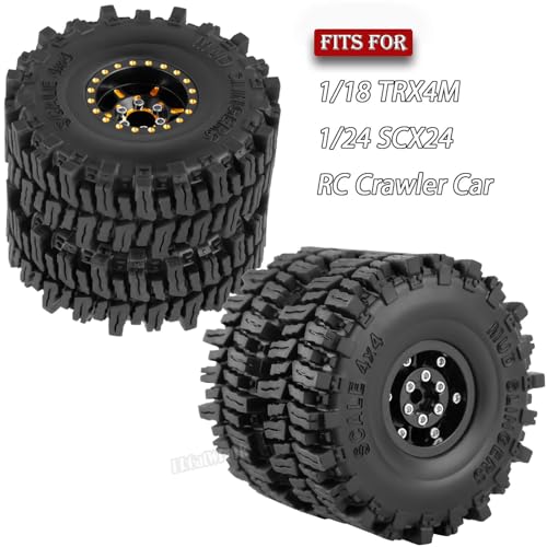 Brass 1.0 Beadlock Wheel and Tires with Adjustable Offset for 1/18 Trx4m,1/24 SCX24 RC Crawler Car,RC Brass 1.0" Dually Beadlock Rims Wheels,RC Truck Tires,4pcs