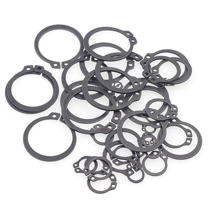 290PCS 15 Sizes Metric External C-Clip Retaining Ring Assortment Kit | Black Phosphate Carbon Steel Circlip Snap Rings for 4mm-28mm Shafts with Storage Box