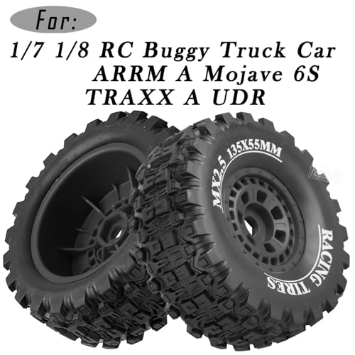 RC Short Course Wheels and Truck Tires for 1/7 1/8 RC Buggy Truck Car ARRM A Mojave 6S TRAXXA UDR,Off-Road Tire w/RC Wheels Hex,17mm Hex RC Tires RC Wheels(135X55) 4PCS Black - color: Black/Rc Wheel