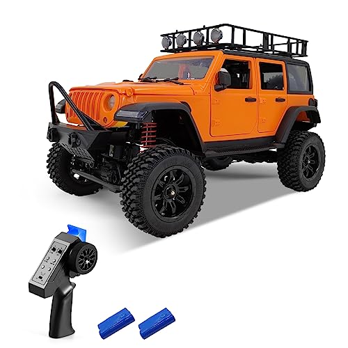 GoolRC 1:12 Scale 4 Wheel Drive Remote Control Car, Off-Road Truck with Lights, 2.4G Remote Control Crawler - color: Orange, size: 2 Battery