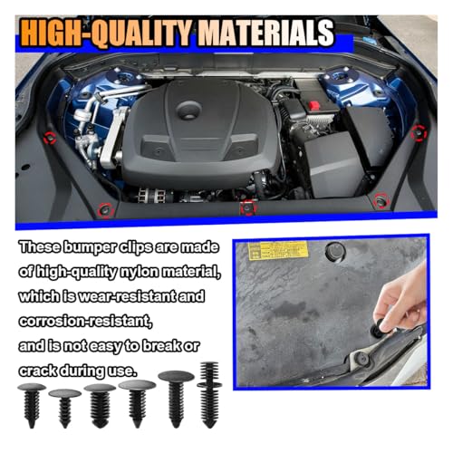 146PCS Auto Body Shield Retainer Fastener Clip Assortment Kit, 6 Popular Sizes Nylon Fenders Bumper Clips with Fastener Remover, Blind Rivets Double End Xmas Tree Retainer Rocker Moulding Clips