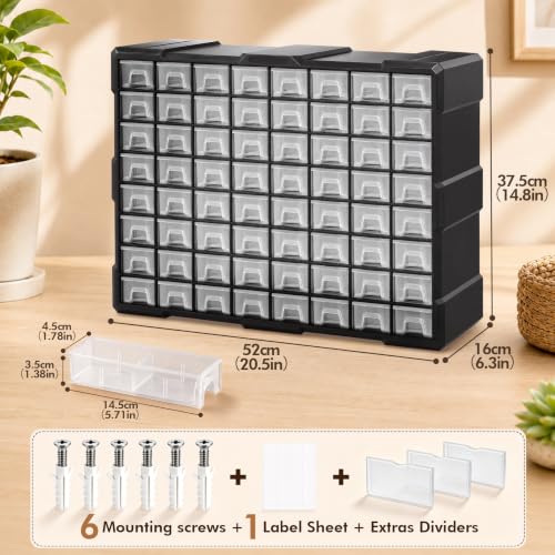 64-Drawer Organizer for Garage Building Bricks Storage,𝐓𝐡𝐢𝐜𝐤𝐞𝐫 Drawer Storage Cabinet with Dividers and Labels for Hardware,Screws,Nuts Bolts, Garage Tools,Charms,Beads,Craft,Scrapbook - size: 64 Drawer