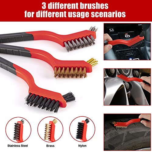18 PCS Car Cleaning Tools Kit, Car Detailing Brush Set with Driller Attachment Set, Car Wash Kit, Car Cleaning Brushes for Cleaning Interior, Exterior, Wheels, Etc. (Red)