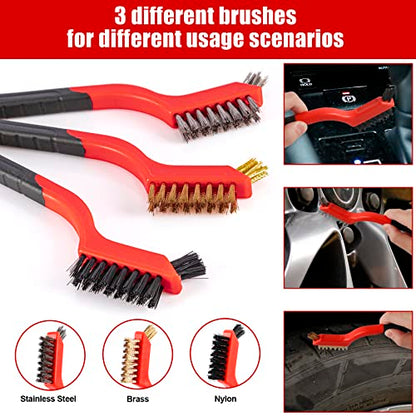 18 PCS Car Cleaning Tools Kit, Car Detailing Brush Set with Driller Attachment Set, Car Wash Kit, Car Cleaning Brushes for Cleaning Interior, Exterior, Wheels, Etc. (Red)
