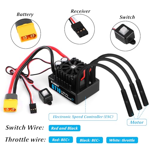 GLOBACT GT10 120A Brushless ESC 2-4S Lipo for Traxxas Arrma Big Rock LOSI | Built-in Bluetooth, Waterproof , Sensorless Electronic Speed Controller, 1/10 RC Truck Upgrades