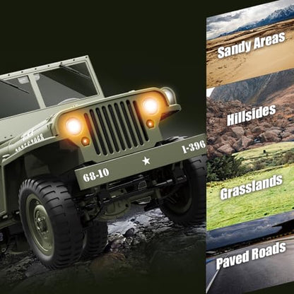 Remote Control Car, 2.4Ghz 4WD Off Road RC Jeep Rock Crawler Vehicle with Linked Lights, 1:10 Scales All Terrain Remote Control Trucks RTR Hobby RC Car for Teen Adults - size: 2 Battery