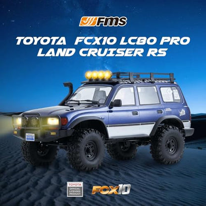 FMS 1/10 FCX10 PRO RC Crawler Land Cruiser LC80 RS Toyota Licensed,Upgraded Brushless Motor 3541-KV2100, 4WD Off-Road RC Rock Truck, 2.4GHz Hobby Grade Remote Control Car for Adults RS(no battery) - color: Blue