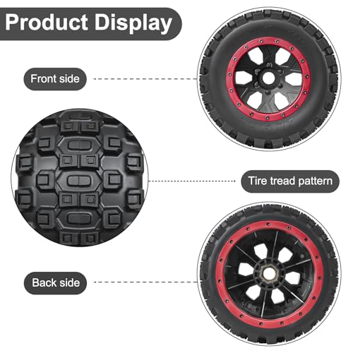 LRFHL 1/5 RC Monster Truck Tires 4PCS, Red | 24mm Hex Wheels MX43 RC Tires for Traxxas 1/5 X-MAXX 8S Arrma 1/5 Kraton 8S 1/5 Outcast 8S - color: Red