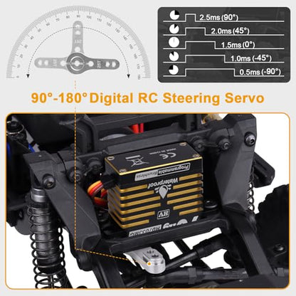 HobbyPark Waterproof RC Servo High Torque Brushless Motor Metal Gear Digital Servo Aluminum Case for 1/8 1/10 RC Crawler SCX10 TRX4 RC Truck Car Buggy RC Basher Control Angle 180° HV (70kg Torque)