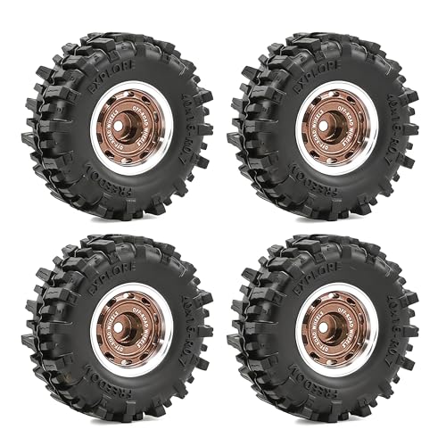0.7” Wheel & Mud Terrain Tire Set for 1/30 RC Crawler, -1.00mm Offset, Axial SCX30 & Redcat Ascent-32, CNC Aluminum Rims, 5mm Hex, Shims Screwdriver Included, Pre-Assembled, 4 pcs, Brown - color: Brown, size: Loose-dirt-mud-bite