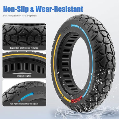 10X2.125 Off Road Tire for Electric Scooter, 10 Inch Solid Rubber Tires Compatible with Ninebot F20/F30/F40/F65, Tubeless Solid Tiyes for Electric Scooter, Electric Scooter Tires Colorful 1PCS - color: 1Pcs Blue line