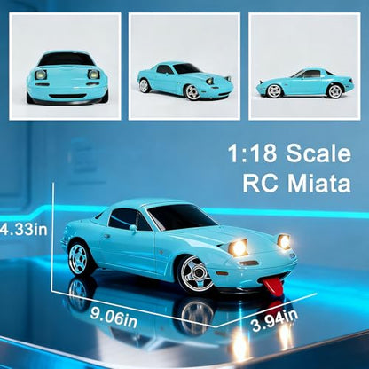 LD1804 1/18 RC Miata Drift Car with 2 Batteries (Blue) | LDRC Drift Car For Adults with ESP Gyro, Pop-up Lights, Blue - color: Miata Blue With 2 Batteries