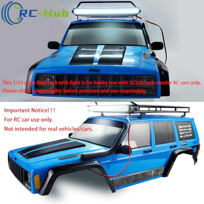 RC-Hub 1/10 Scale Roof Rack Luggage Carrier with LED Lights Bar 232 * 153mm RC Upgrade Parts for 1/10 Axial SCX10 SCX10 II III Wrangler 90046 AXI03007 RC Crawler Car | 232 * 153mm Luggage Carrier,White Lights Bar,RC Upgrade Parts