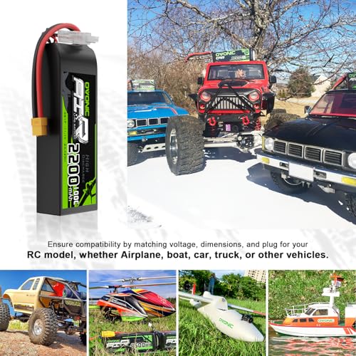 OVONIC 3S Lipo Battery 100C 2200mAh 11.1V Lipo Battery with XT60 Connector for RC Airplane Helicopter Quadcopter RC Car Truck Boat(2 Packs)(with Lipo Voltage Checker)