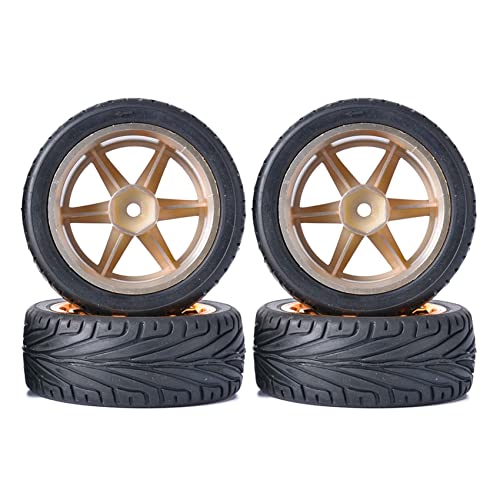 4PCS 1:10 RC Tires and Plastic Wheels Rims for 1/10 Scale On Road Touring Racing Drift Car HSP HPI Tamiya (Orange) - color: Orange