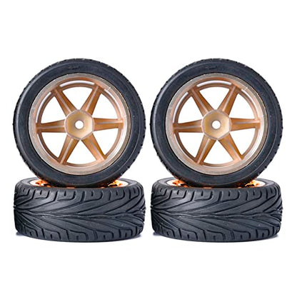 4PCS 1:10 RC Tires and Plastic Wheels Rims for 1/10 Scale On Road Touring Racing Drift Car HSP HPI Tamiya (Orange) - color: Orange