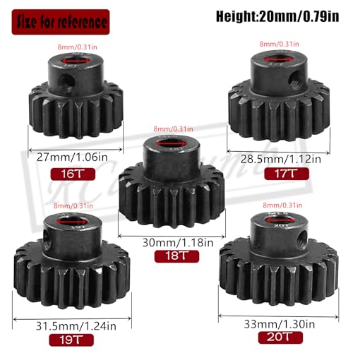 M1.5 8mm Pinion Gear Set Upgrades Parts for 1/5 RC Car Brushed Brushless Motor,Steel 5PCS Mod 1.5 16T 17T 18T 19T 20T 8mm Shaft Motor Gear Set Hops Up - style: M1.5(16T&17T&18T&19T&20T)