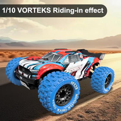 LRFHL MX28 F/R 2.8" RC Monster Truck Tires and Wheels 4PCS, Blue | 12mm/14mm Hex Adapter, 1/10 RC Monster Truck, Compatible with Traxxas Stampede Rustler Redcat Arrma Vorteks Big Rock Granite - color: Blue Tires+ Black Wheel-6