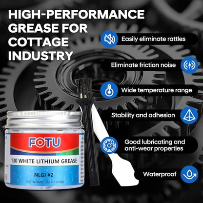 FOTU 130 White Lithium Grease - High Performance Lubricant for Bearings, Chains, Garage Door Hinges & Window Tracks, Long-Lasting Rust Protection (3.5 Oz, 1-Pack) - color: 1-Pack