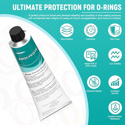 Molykote High Vacuum Silicone Grease Tube - 5.3 oz, High Lubrication & Waterproof for O-Rings, Plug Valves, & Sealing Rubber/Plastic Components, Low Volatility