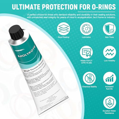 Molykote High Vacuum Silicone Grease Tube - 5.3 oz, High Lubrication & Waterproof for O-Rings, Plug Valves, & Sealing Rubber/Plastic Components, Low Volatility