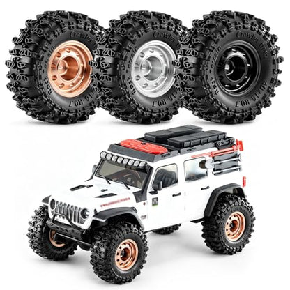 0.7" Beadlock Wheels and Tires for 1/30 Scale Axial SCX30 RC Crawler (Black) - color: Black