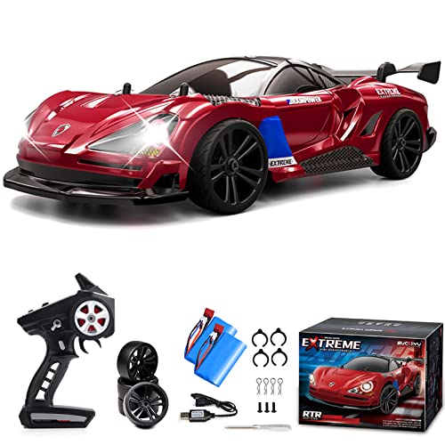 RC Drift Car, 1/16 Drifting RC Cars High Speed Fast 4WD Remote Control Car Rechargeable Racing Cars 2.4Ghz with Two Batteries LED Lights Racing for Kids and Adults - color: 2.red