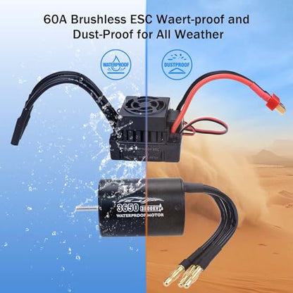 Surpass Hobby RC Brushless Motor and ESC Combo Waterproof 2S Lipo 3650 3900KV Brushless Motor and 60A ESC Combo Set for 1/10 Remote Control Cars Trucks Off-Road Vehicle - size: 3900KV, style: 3650 Motor and 60A ESC