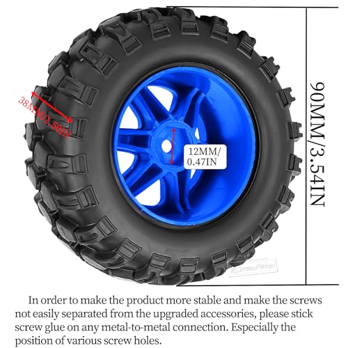 RC Wheels and Tires Off-Road Buggy Tires for 1/12 1/14 1/16 RC Off Road Monster Truck E-REVO Summit REDCAT HPI SAVAGEGT-2XS Volcano-16,1/12 1/14 1/16 Wheels Tires Set Pre-glued,Navy Blue