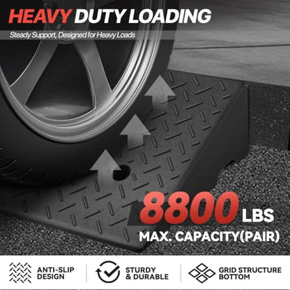 Rubber Curb Ramp 5.9" Rise Height, Sidewalk Curb Ramp for Forklift Truck, Car, SUV, Wheelchair, Bike; Driveway Threshold Bridge Ramp for Warehouse, Garage - size: 5.9" Rise