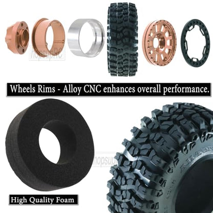 RC 2.2in Tires Tyres & Aluminium 2.2in Beadlock Wheel Rim for 1/10 SCX10 Capra AMG 6x6 TRX4 Gen8 Everest Gen 7 Pro RC Crawler (4PCS Brown) - color: Brown/2.2wheels-scx10