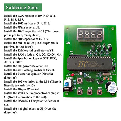 DIY Soldering Practice Kits DS18B20 Temperature Sensor Module DIY Electronic Kits Soldering Project Kit 0-99 ℃ (32℉-210℉) Dingdong Store