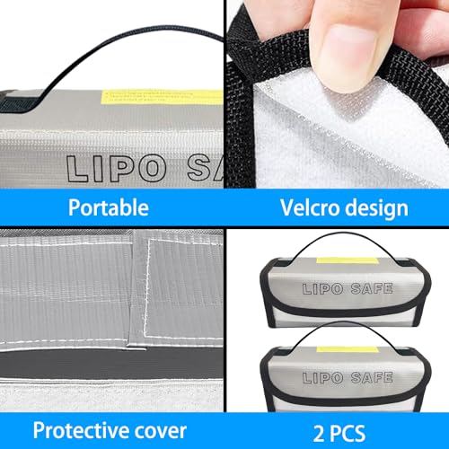 2PCS 185 * 75 * 60mm Battery Safe Bag Fireproof Charging Bag for RC Lipo Battery Pack Storage Charging Transport Home Office Travel Lipo Safe Storage Pouch - size: 185x75x60mm (2 pcs)