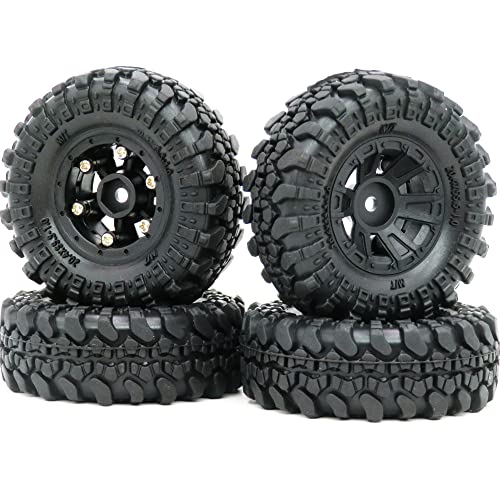 HOBBYSOUL 1.0 Crawler Tires Mounted on 1.0 Beadlock Wheels 7mm Hex, SCX24 Tires and Wheels (with Heavy Duty Metal Middle Rings, 21g/Ring) for 1/24 RC Crawler Axial SCX24 90081 AXI00001, (4-Pack)