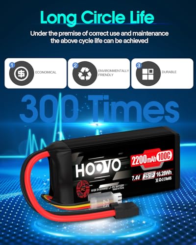 HOOVO 2S Shorty Lipo Battery 2200mAh 100C 7.4V RC Lipo Battery with TR Plug | 2 Pack, for FPV Racing Drone RC Airplane Helicopter Quadcopter Car - style: 2S 2200mAh 80C-TR