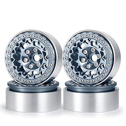 RCLIONS 1.9" Beadlock Wheels Aluminum Rims for AXIAL SCX10 TRX4 1/10th RC Crawler Truck Car (Titanium) - color: Titanium