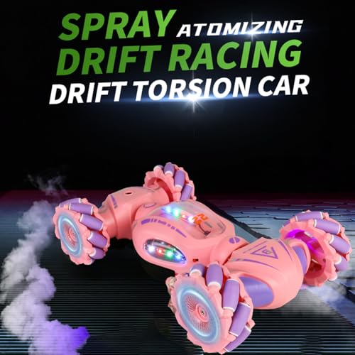 HUIOP Stunt Car 2.4GHz Car Spray Car with Function Lateral Movement,Breathing Light,Deformation,Double-Sided Driving,Wrist Watch-Dual - color: Green, size: 2 battery