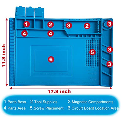 PAFOWO Silicone Soldering Mat for Electronic Repair, 17.7 X 11.8 in | Heat Resistant 932°F Solder Mat, Anti-Static Repair Mat,Magnetic Screw Tray,Scale Ruler,BGA,Phone Watch Laptop PCB,Workbench
