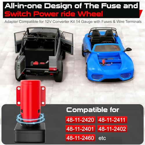 Upgraded Battery Adapter Compatible for Milwaukee 12V Battery | All-in-One Switch & Fuse Design, Power Ride Wheel Adapter Converter Kit for Ride-On Toys, 14 Gauge with Wire Terminals - color: red 12v