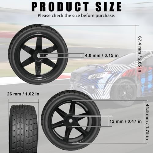 OD 2.65" On Road Rubber Tires Plastic Wheel Rims 12mm Hex for 1/10 RC Car | Compatible with MJX HSP Tamiya HPI Kyosho Traxxas Sakura Redcat WLtoys 1/10 RC On-Road Racing Touring Car (4pcs, Black) - style: C-Black